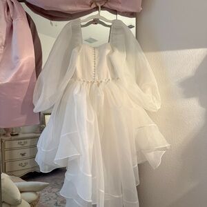 Selkie ivory angel mini bustle dress